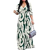 FANDEE Plus Size Maxi Dress for Women Casual Summer Sundress V-Neck 3/4 Sleeve