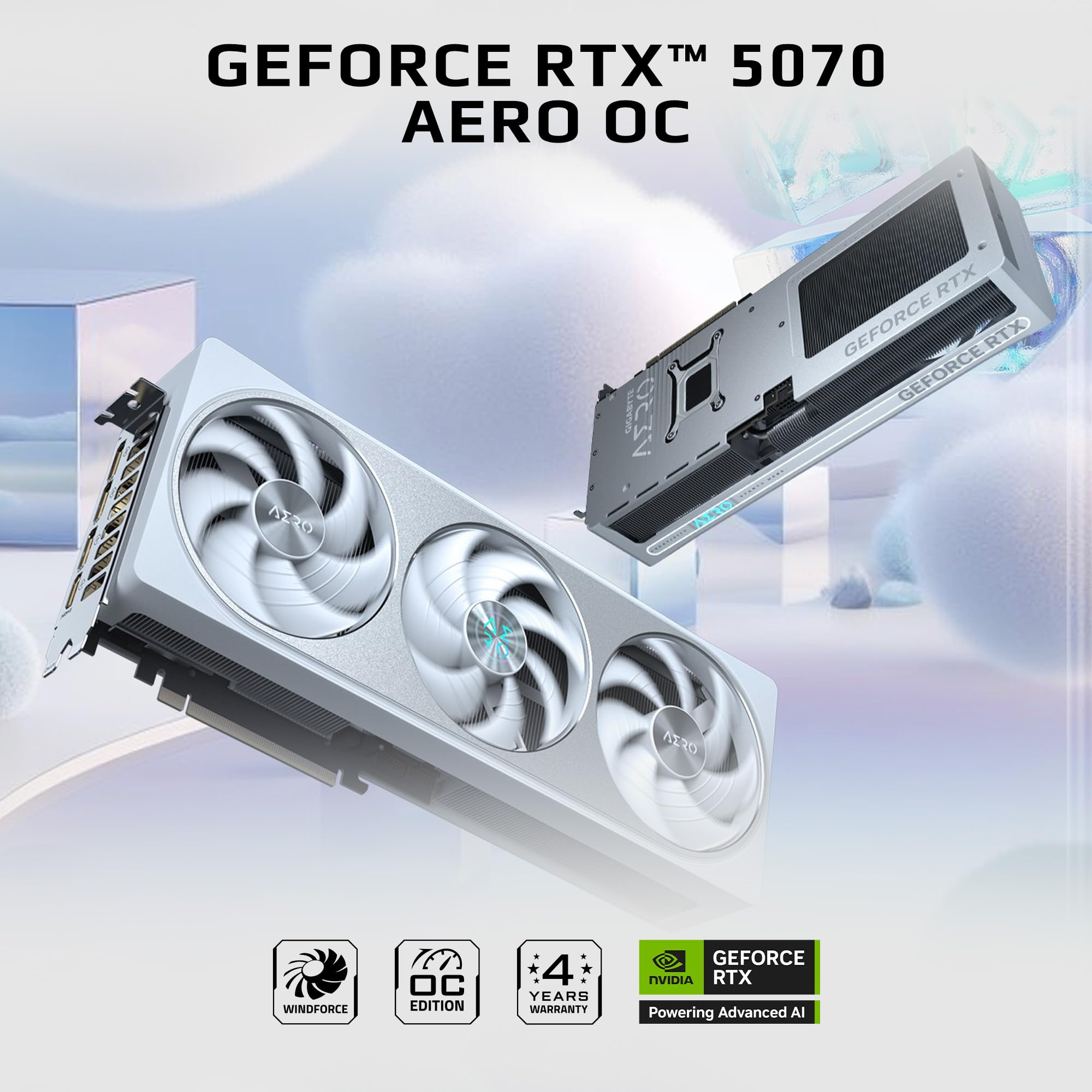 GIGABYTE GeForce RTX 5070 AERO OC 12G Graphics Card, 12GB 192-bit GDDR7, PCIe 5.0, WINDFORCE Cooling System, GV-N5070AERO OC-12GD Video Card