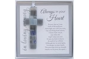 THE GRANDPARENT GIFT CO. Always in Your Heart Sympathy Sentiment with Handmade in USA Glass Cross – Memorial Gift/Sympathy Gift for Loss of Family Member/Remembrance Ornament/Bereavement Gift/Condolence Gift (Grey)