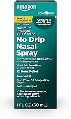 Amazon Basic Care No Drip Severe 12 Hour Nasal Decongestant Pump Mist, Maximum Strength Plus Menthol, Allergy Relief, 1 fl oz