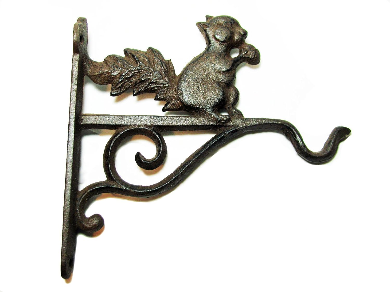 Cast Iron Squirrel Wall Mount Plant Holder with Hook