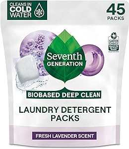 Seventh Generation Lavender Laundry Detergent Packs, Biobased Deep Clean, 45 Count