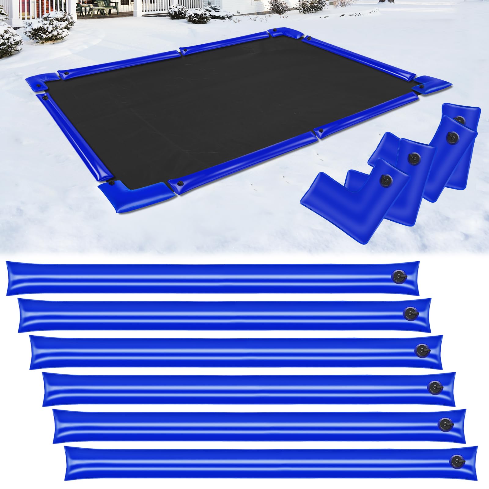 Photo 1 of 10 Pack 0.6mm Thicker Pool Cover Water Bags with Corner Water Tubes, 8 Ft Heavy Duty Pool Cover Weights for Inground Pool Covers Side - Blue