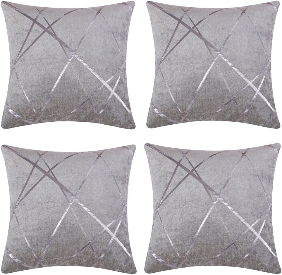 JOSCA 4 Pcs Soft Shell Geometric Jacquard Square Throw Pillow Cushion Covers for Sofa(18" x 18",45x45cm) Grey