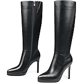COLETER Women's Knee High Boots Stiletto Pointed Toe Side Zipper Long Boots Fall Sexy Wedding Dress Boots