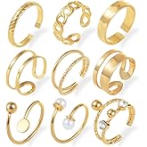 9 Pcs Gold Adjustable Rings for Women's Stackable Ring Sets Vintage Joint Finger Rings