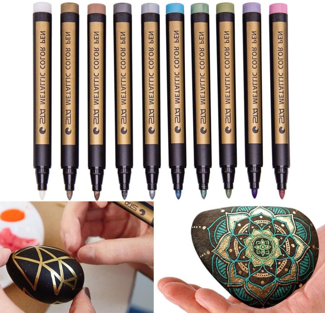 Back to School Supplies, 10 Pcs Assorted Colored Metallic Permanent Paint Markers Pens Metallic Marker (10Pcs Multicolor)