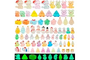 Piemow 75 Pcs Miniature Christmas Figurines - Luminous Mini Resin Figures to Hide, Glow in The Dark Resin Animals Gifts for Micro Landscape Aquarium Fairy Garden Dollhouse Decor