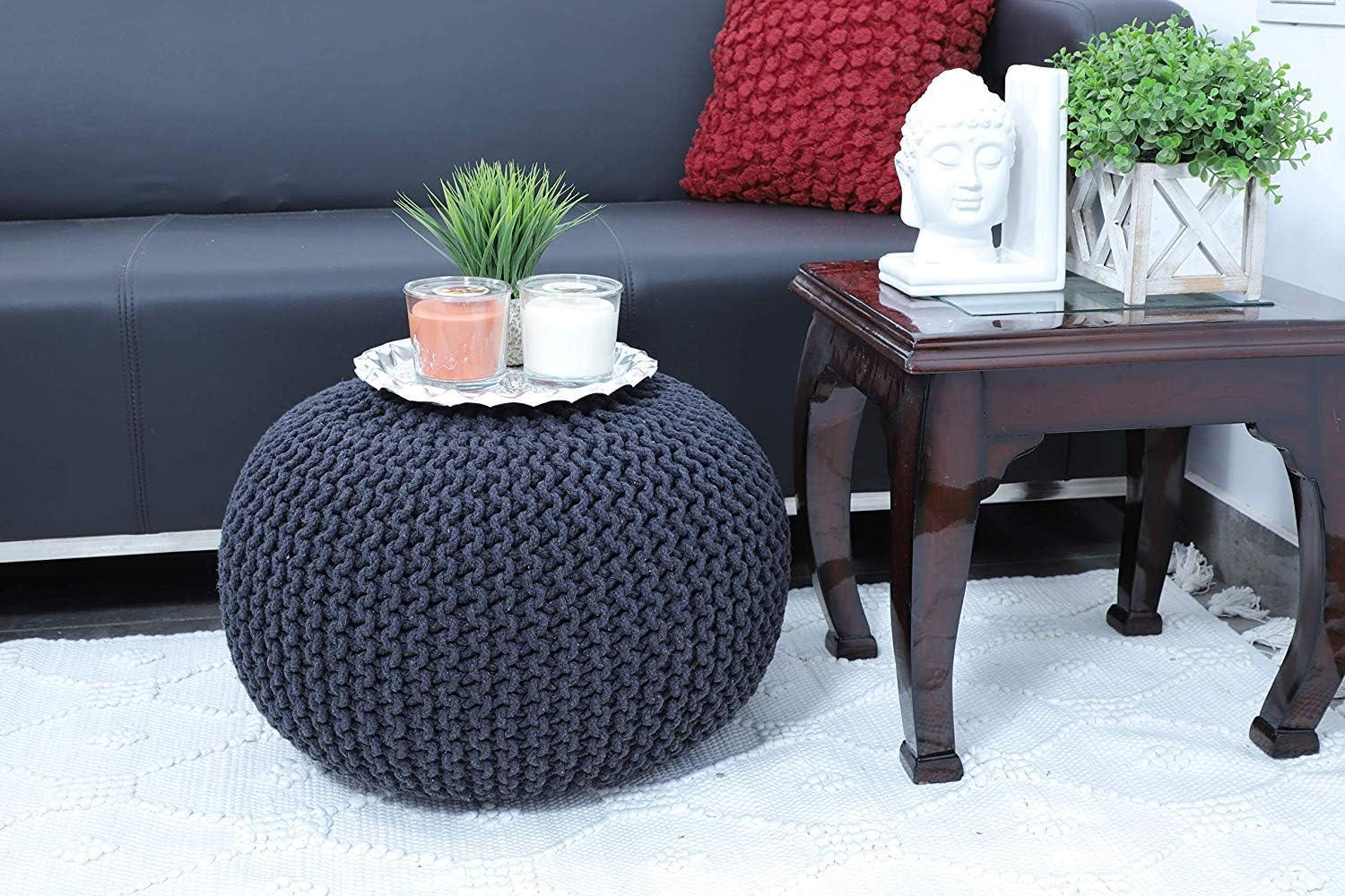 Tanishkam Decor Pouf for Living Room & Bed Room (Dark Grey Color)