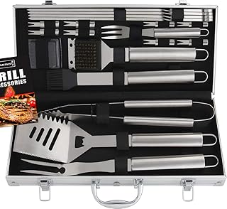 ROMANTICIST 20PC Grillbesteck im Koffer Männer - Edelstahl Grillbesteck Set - Grill Zubehör Grillset für Männer - Ideales Grillset für Herren Vatertag