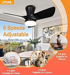OPONL Black Ceiling Fan with Light 30inch, Large