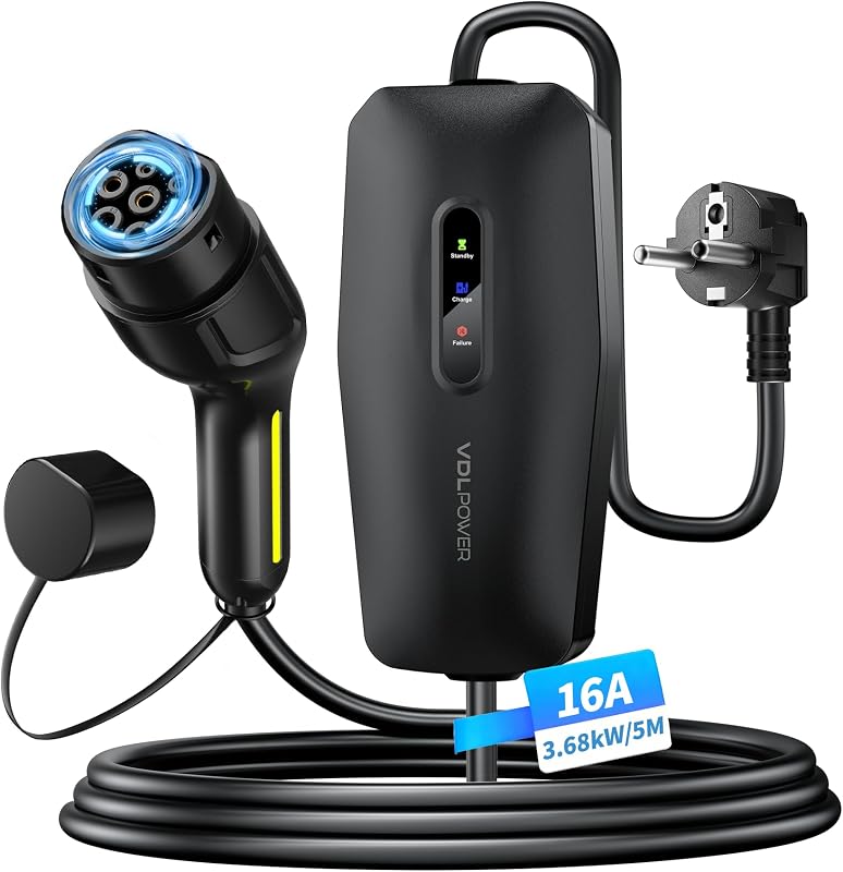 Chargeur Voiture Electrique 3,68kW 16A Type 2 Schuko, EV Chargeur 5m