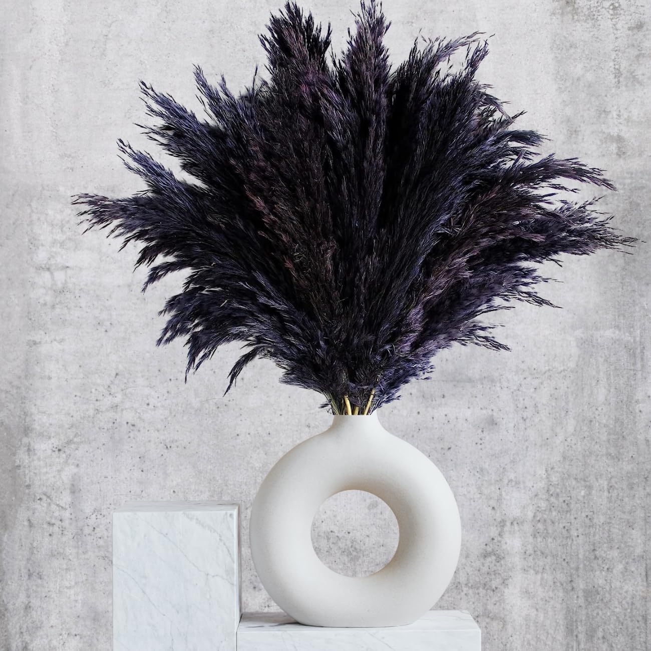 Dried & Preserved Flora - (10 Units) Black Pampas Grass, (17 inch Large). Black Pampas Grass Decor Fluffy. Small Pampas Grass, Boho Flowers Decor, Dried Black Flowers. by AlobyC® (Black |10 pcs | 17inch|)