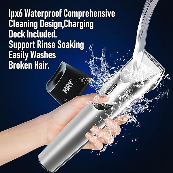 MRY CORDLESS HAIR CLIPPERS FOR BARBER CLIPPERS PROFESSIONAL WATERPROOF LCD HAIR CLIPPERS STAINLESS STEEL BLADE USB RECHARGEABLE FOR MEN WOMEN HAIR CUTTING (SILVER COLOR)