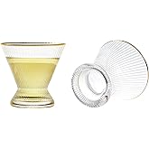 Lysenn Stemless Martini Glasses Set of 2 - Premium Hand Blown Cocktail Glasses for Cosmopolitan Manhattan Gimlet - Gifts for Martini Lovers, Bartenders, Housewarming - 10 Fl Oz, Gold Rim