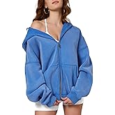 Dnzzs Womens Zip Up Hoodie Oversized Acid Wash Sweatshirts Heavyweight Fall Fashion Outfits Casual Jackets Winter Clothes