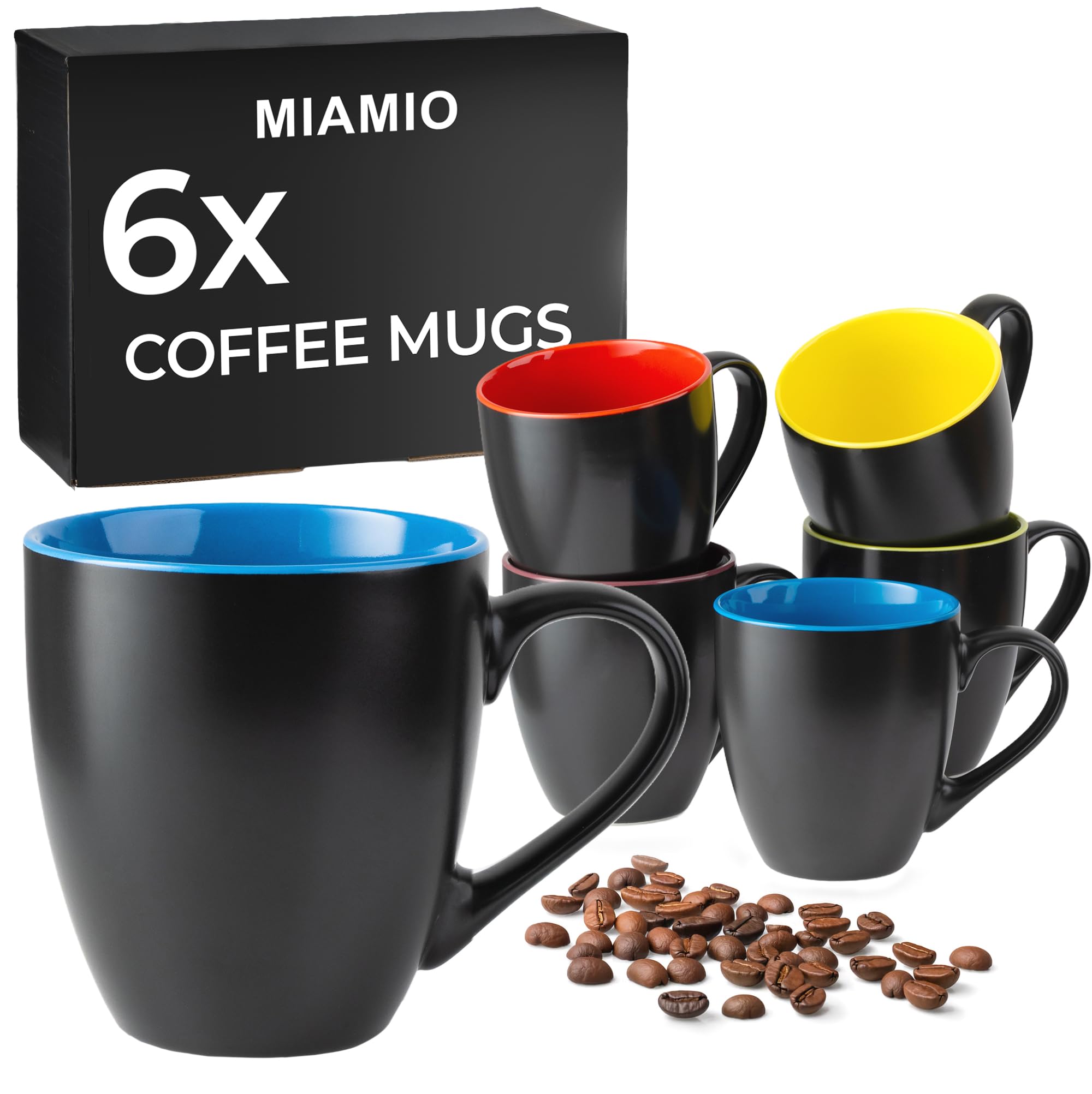 MIAMIO - 6 x 350 ml Stoneware Coffee Mug/Cup Set - Le Papillon Collection (Mixed)
