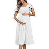 Summe Ruffle Short Sleeve Maternity Dress High Waisted Midi Baby Shower Dresses