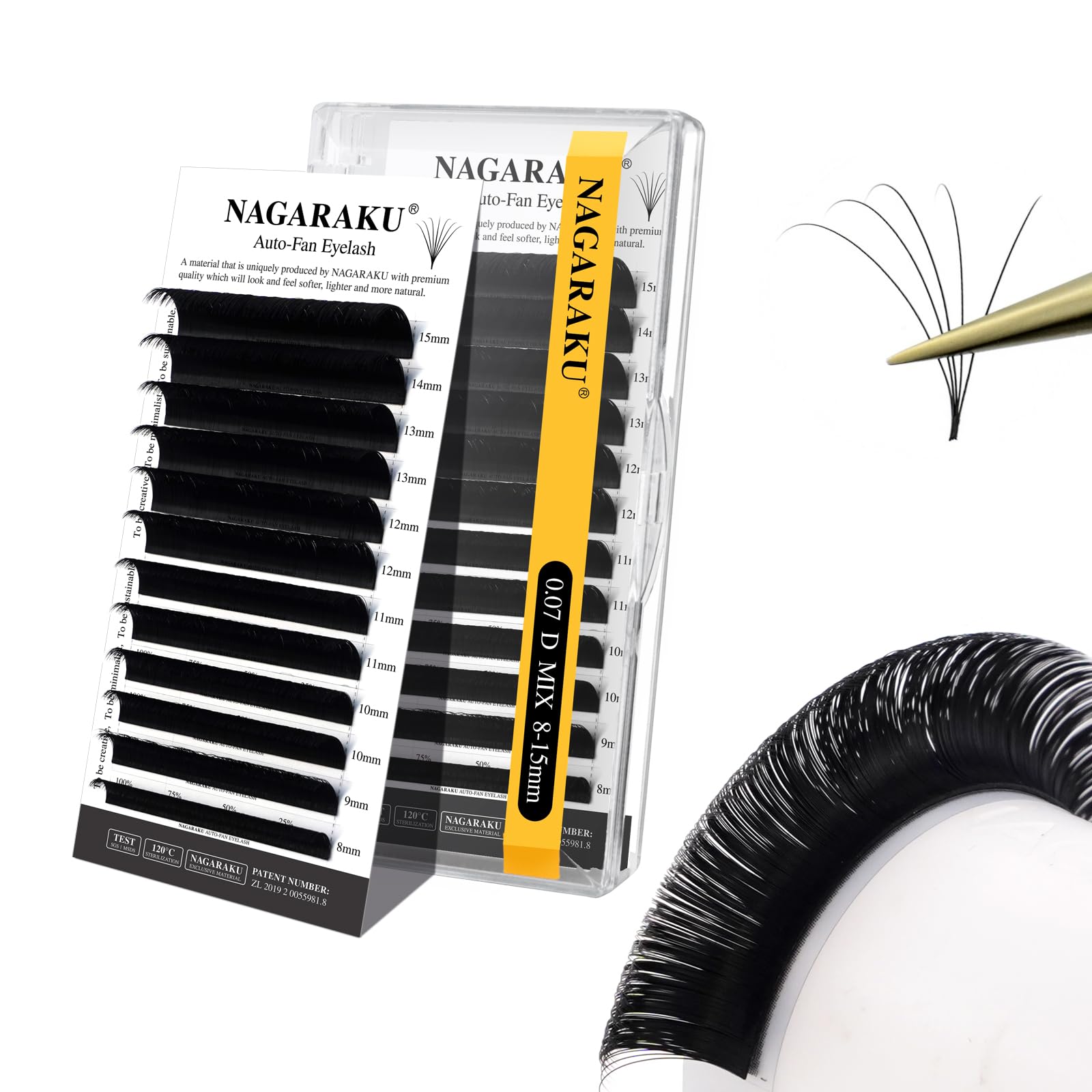 NAGARAKU Auto Fan Lash 2 Layers Volume Eyelash Extensions 0.07mm D Curl 8-15mm Mix Length Lash Roots with Glue Anime/Mang Styles Easy Fan Eyelash