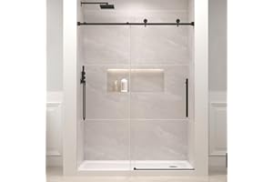 EASYWORC Frameless Glass Shower Door, 55-60" W x 76" H Sliding Frameless Shower Door, 1/4''(6mm) SGCC Tempered Glass, Explosion-Proof Film Nano Coating, Stainless Steel Hardware, Matte Black