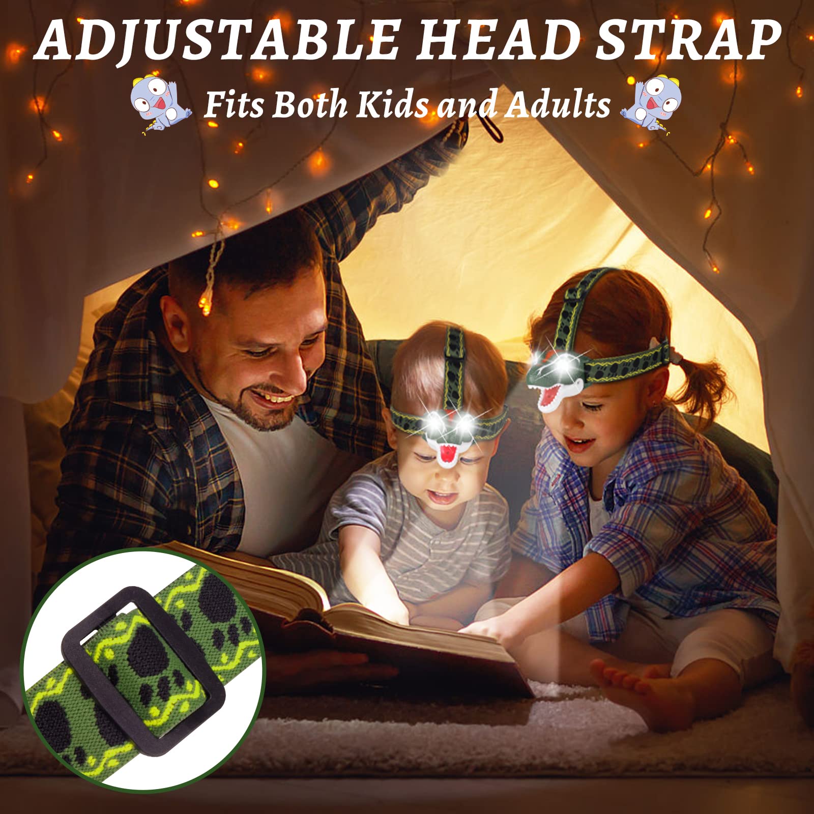 DX DA XIN Dinosaur Headlamp T-Rex LED Headlamps for Kids Flashlights Camping Gear - Dinosaur Toys for Boys Girls Toddlers Outdoor Toys for Kids Birthday Halloween Stocking Stuffers