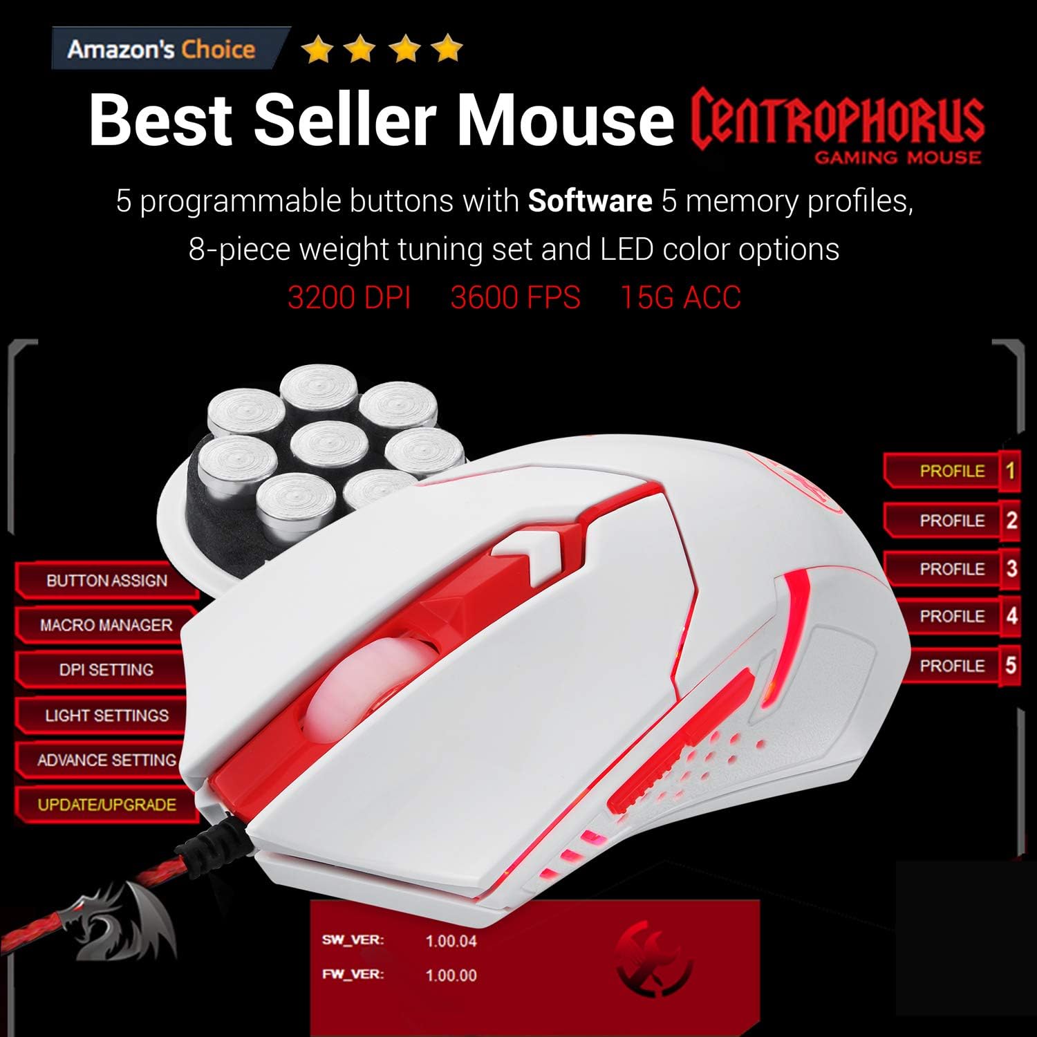 Redragon S101 Wired Gaming Keyboard and Mouse Combo RGB Backlit Gaming Keyboard with Multimedia Keys Wrist Rest and Red Backlit Gaming Mouse 3200 DPI for Windows PC Gamers (White): Computers & Accessories