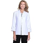 MULTIPLES womens 3/4 Sleeve Stand Collar Loop & Button Closure Lined Jacket