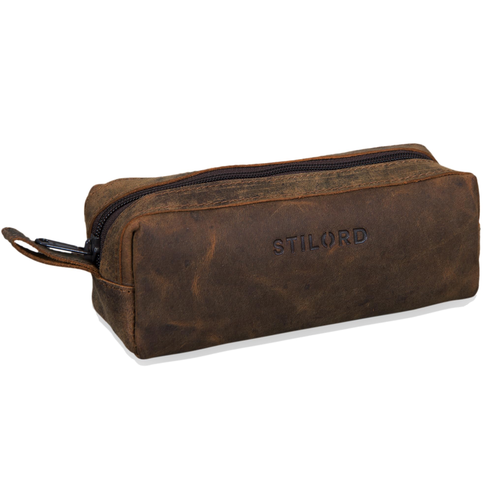 STILORD "Linus" Pencil Case Leather Pen Case Pouch Office University College Women Men Stationary Vintage Leather Colour:Colorado - Brown