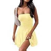 MEROKEETY Women's 2026 Summer Strapless Tube Dress Sexy Off Shoulder Ruffle Tiered Flowy Mini Dresses