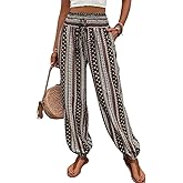 SUNYUESTAR Boho Pants for Women Summer Casual High Waisted Lightweight Comfy Baggy Lounge Pants