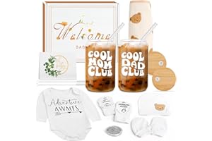 BELIVIUM Newborn Gifts Set Gender Neutral Baby Shower Gifts Gender Reveal Gifts for Parents to Be, New Mom Dad Gifts Mom Dad Coffee Glass & Baby Items, Mom to Be Gift Pregnancy Gifts for Expecting Mom