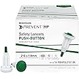 McKesson Prevent HP Safety Lancet, Auto Retracting with Push Button Activation, 21 Gauge, 1.8 mm Depth, Sterile, Green, 100 Count, 1 Pack