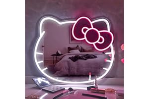 UIWEBABA Hello Kit Vanity Mirror, Hello Kit Mirror with 10 Level Dimmable, 18.5"X15.1" LED Kitty Neon Wall Mirror for Children's Gift