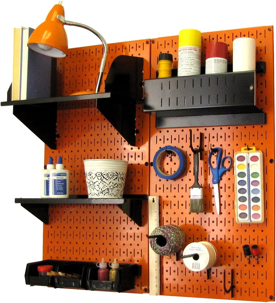 Wall Control Pegboard Hobby Craft Pegboard Organizer Storage Kit with Orange Pegboard and Black Accessories