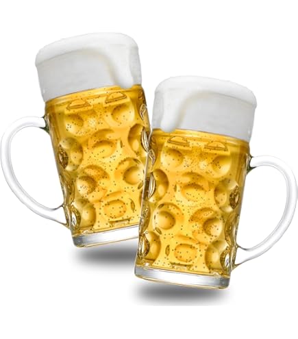 Large Beer Glasses Set Of 4 Thick Quality Glass Mugs With Comfortable Thumb Rest