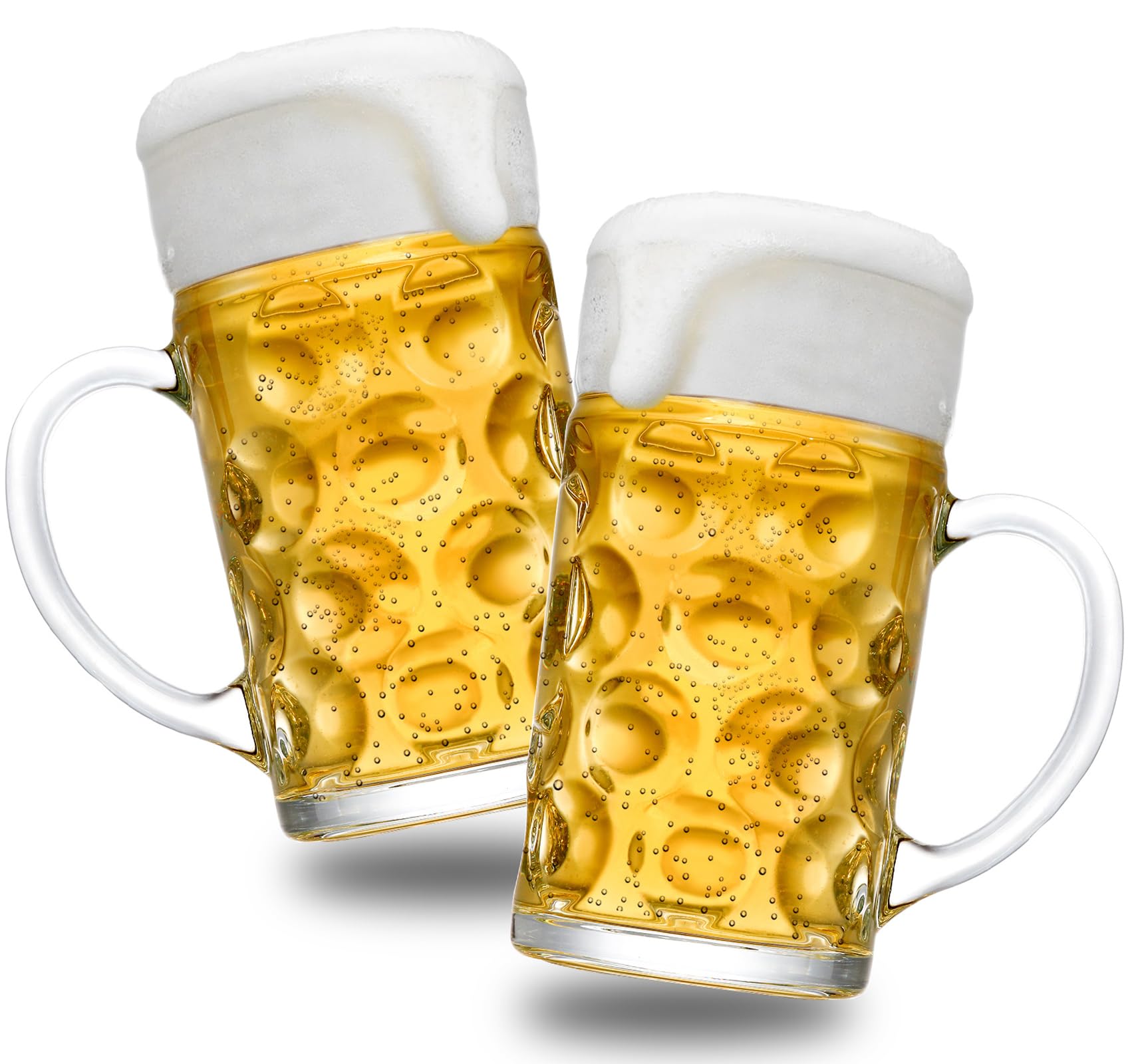 Photo 1 of Yesland 2 Pack Beer Mug for Freezer, 1.2 L /40 oz Glass Beer Stein Mugs with Handle Large Heavy-Duty Beer Cups Drinking Glassware Pub Drinking Mugs for Bar, Alcohol, Beverages, Men, Clear