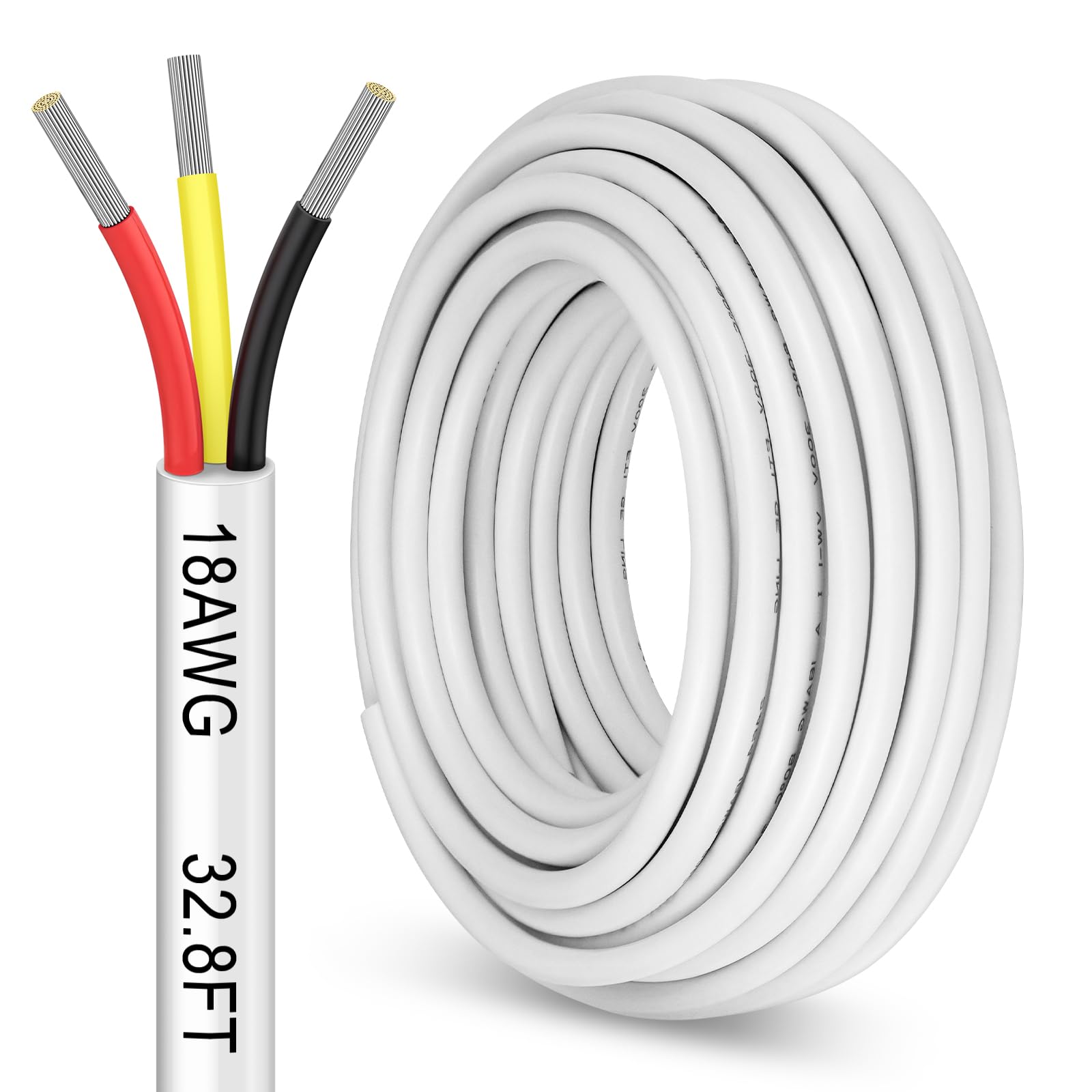 Photo 1 of 32.8FT 18 Gauge 3 Conductor Electrical Wire,18/3 Stranded Tinned Copper Low Voltage Wire, 18 AWG Flexible Extension Power Cable for LED Lamp Lighting Automotive, White