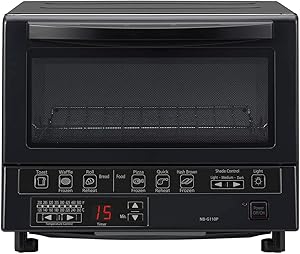 Compact Toaster Oven with Double Infrared Heating, Crumb Tray and 1300 Watts of Cooking Power – 4 Slice Countertop Toaster Oven - NB-G110P-K (Black)