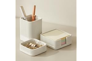 KIBAGA Aesthetic Desk Organizer Set of 3 For Your Office - Sturdy Concrete Desktop Accessories For Women or Men Enhance Any Office Decor - Set incl. Pen Holder, Paperclip Storage and Sticky Note Holder