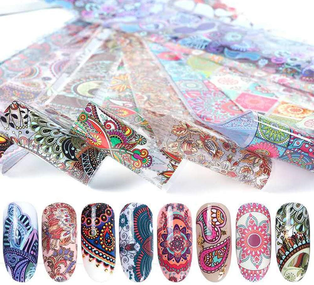 Valuu 50 Sheets Nail Art Foil Transfer Stickers Laser Flower Leopard Print Nail Foil Adhesive Decals Starry Sky Manicure Transfer Tips Nail Art DIY Decoration Kit: Arts, Crafts & Sewing