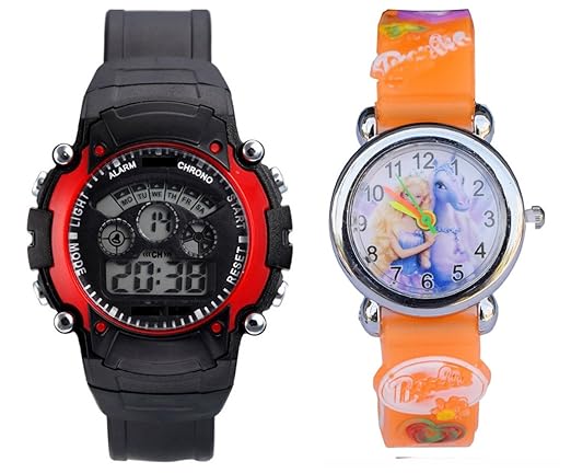 S S Traders_Barbie Orange Analog Watch and Seven Colors Red Watch for Kids-Good Gift for Kids