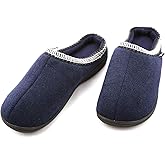 Men's Memory Foam Slippers Comfortable Polar Fleece Lined Grey/Navy House Shoes with Anti-Skid Sole, Indoor&Outdoor