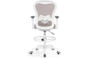 Primy Drafting Chair Ergonomic Tall Office Chair, High Back Breathable Mesh Desk Chair with Adjustable Footrest Ring Lumbar Support 2D Armrests, Executive Swivel Comfy Task Chair for Home Work Art