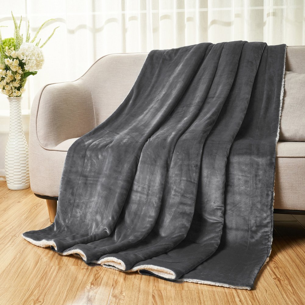 Kawahome Sherpa Luxurious Blanket(Full/Queen Size, Dark Grey), Super