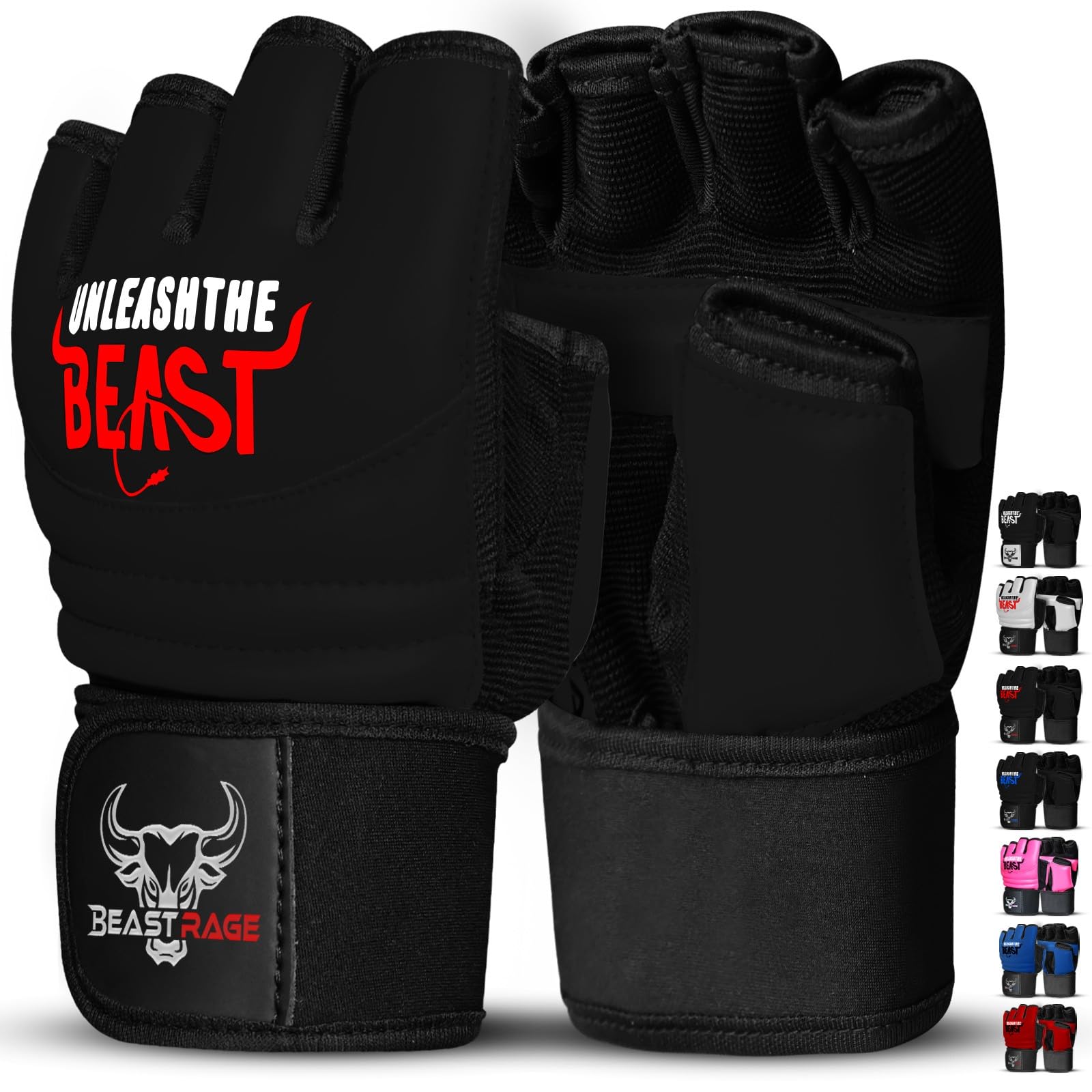 BEAST RAGE Punch Bag Taekwondo Karate Gloves for Men and Women,Half Finger MMA Kickboxing Sparring Martial Arts Boxing Fight Gloves Training Light Workouts,Muay Thai,Karav MAGA (Black, L)