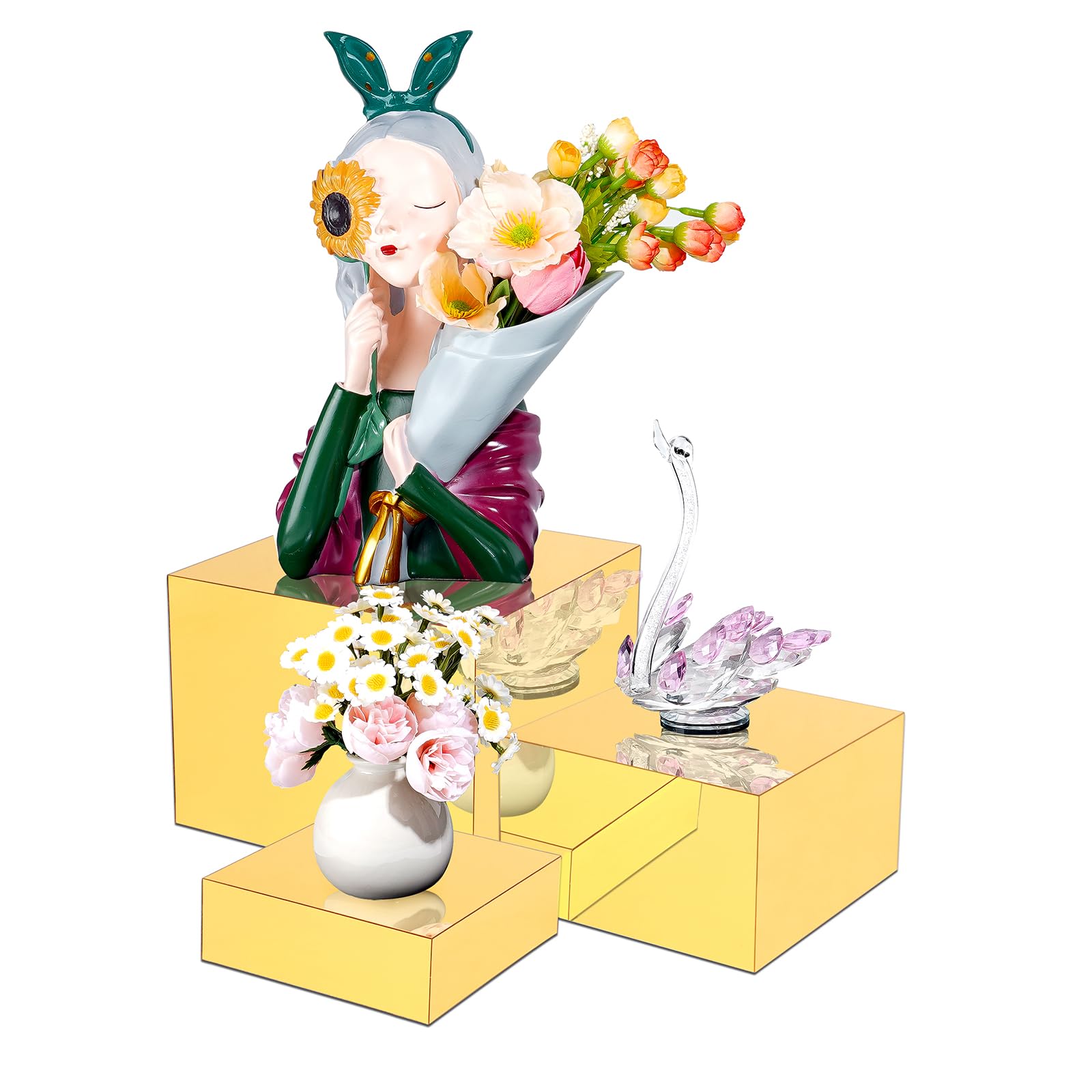 Photo 1 of 3 Pcs Acrylic Risers for Display 8", 7", 6" Sizes Food Buffet Riser Acrylic Cube Box Nesting Display Risers, Food Display Risers Boxes Stand Shelf for Catering Dessert Collectibles Jewelry Figures Party (Gold)