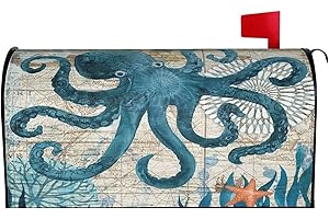 Abucaky Blue Octopus Nautical Map Mailbox Cover Magnetic Waterproof Mailbox Wraps Post Letter Box Decor 25.5x21 in