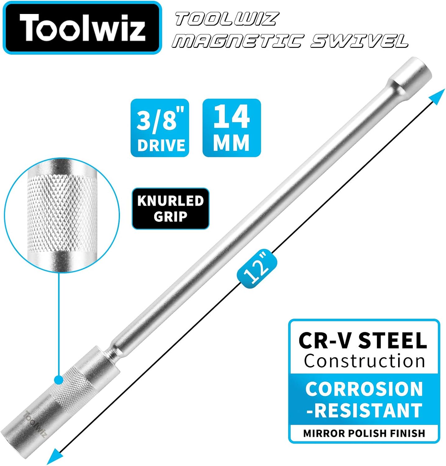 Toolwiz 14mm Spark Plug Socket with 31cm Extension, 3/8" Drive, 12 Point - Image 5