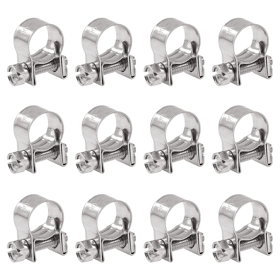 Glarks 12Pack 10-12mm Stainless Steel Mini Fuel Injection Hose Clamps Adjustable Pipe Hose Clip Tube Clamps Set (13/32''-15/32'' Dia)