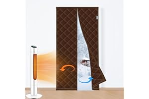 DCUINS Magnetic Thermal Insulated Door Curtain Fits Door Size 32" x 80", Upgraded Oxford Cloth Thicken Cotton Fiber Fill, Winter Screen Cover Insulation for Front Back Attic Door, Brown